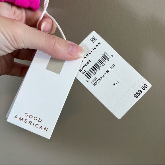 ✨ GOOD AMERICAN Pink Jacquard Wave Check Demi Better Bikini 1 Small NWT - Picture 6 of 12